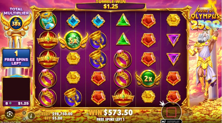 Gates of Olympus 2500 — captura de tela com Zeus, grade 6×5 e multiplicadores
